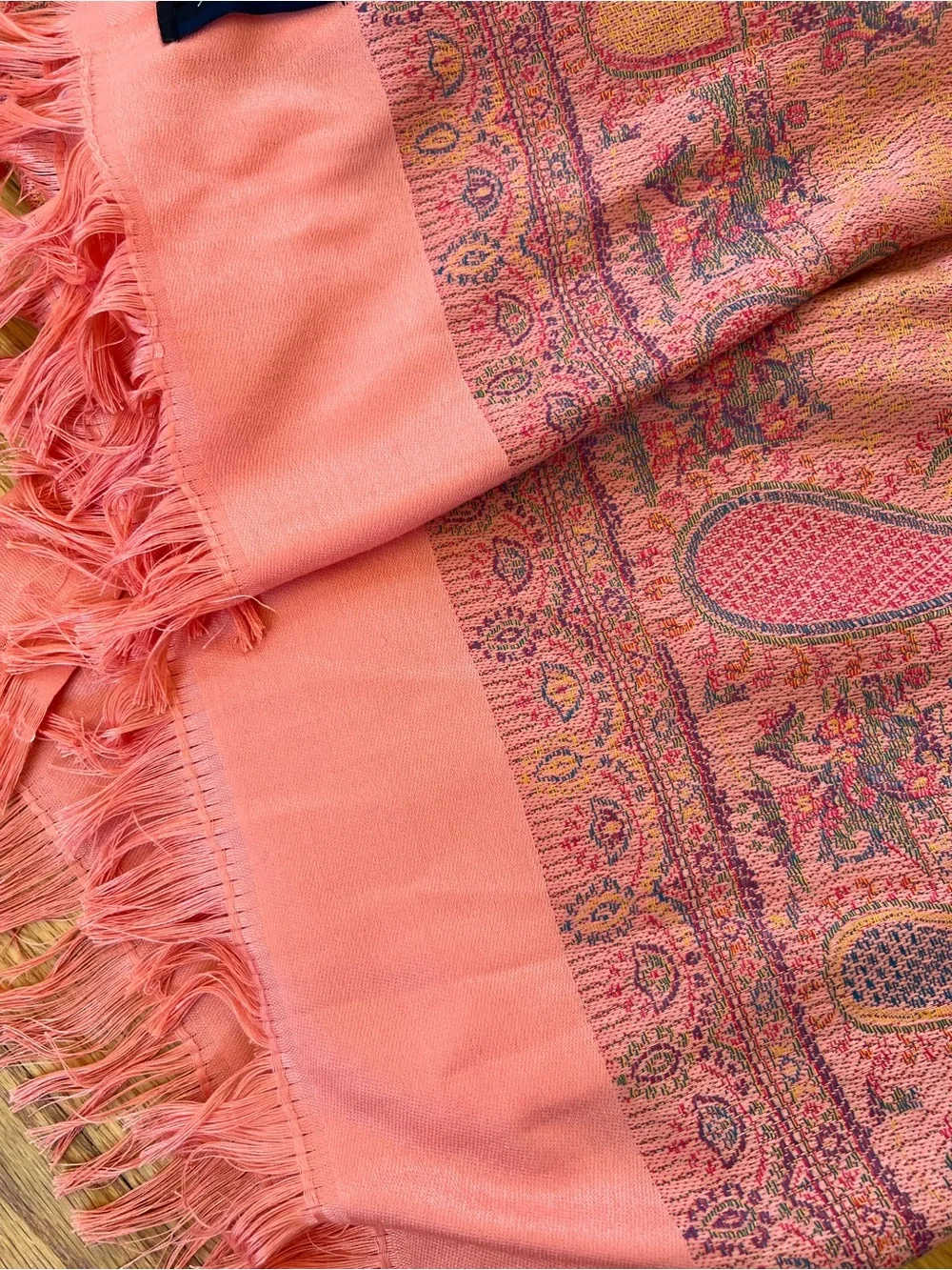 pashmina Coral Paisley Fringe Wrap